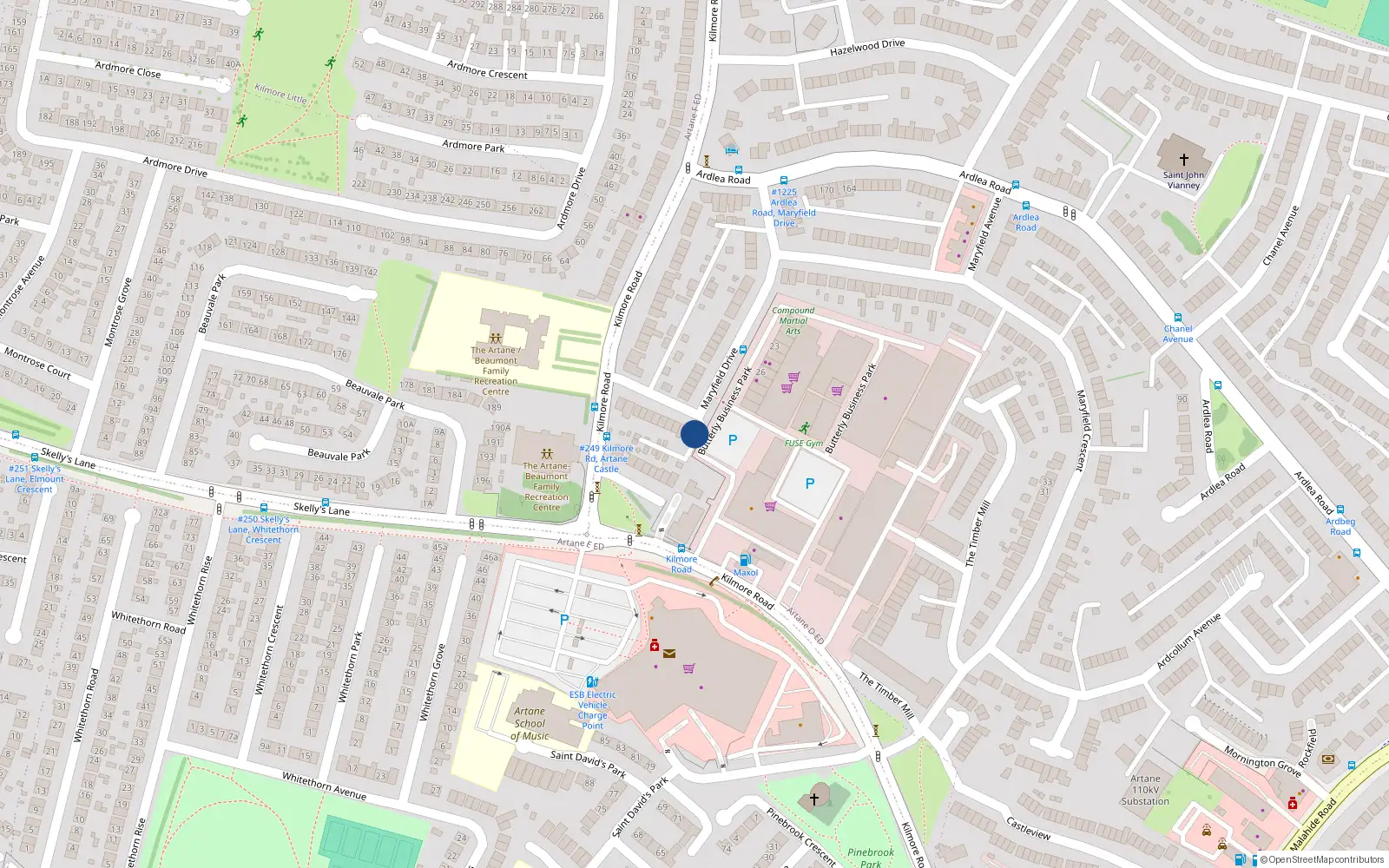 Overhead map showing the location of 16 Maryfield Drive, Dublin 5