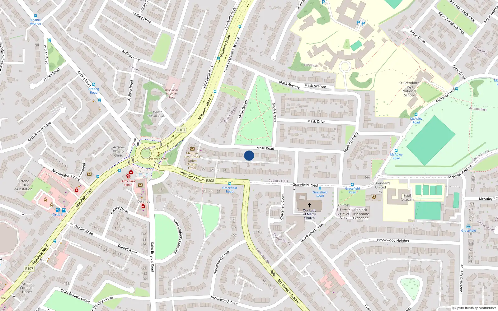 Overhead map showing the location of 16 Mask Road, Dublin 5