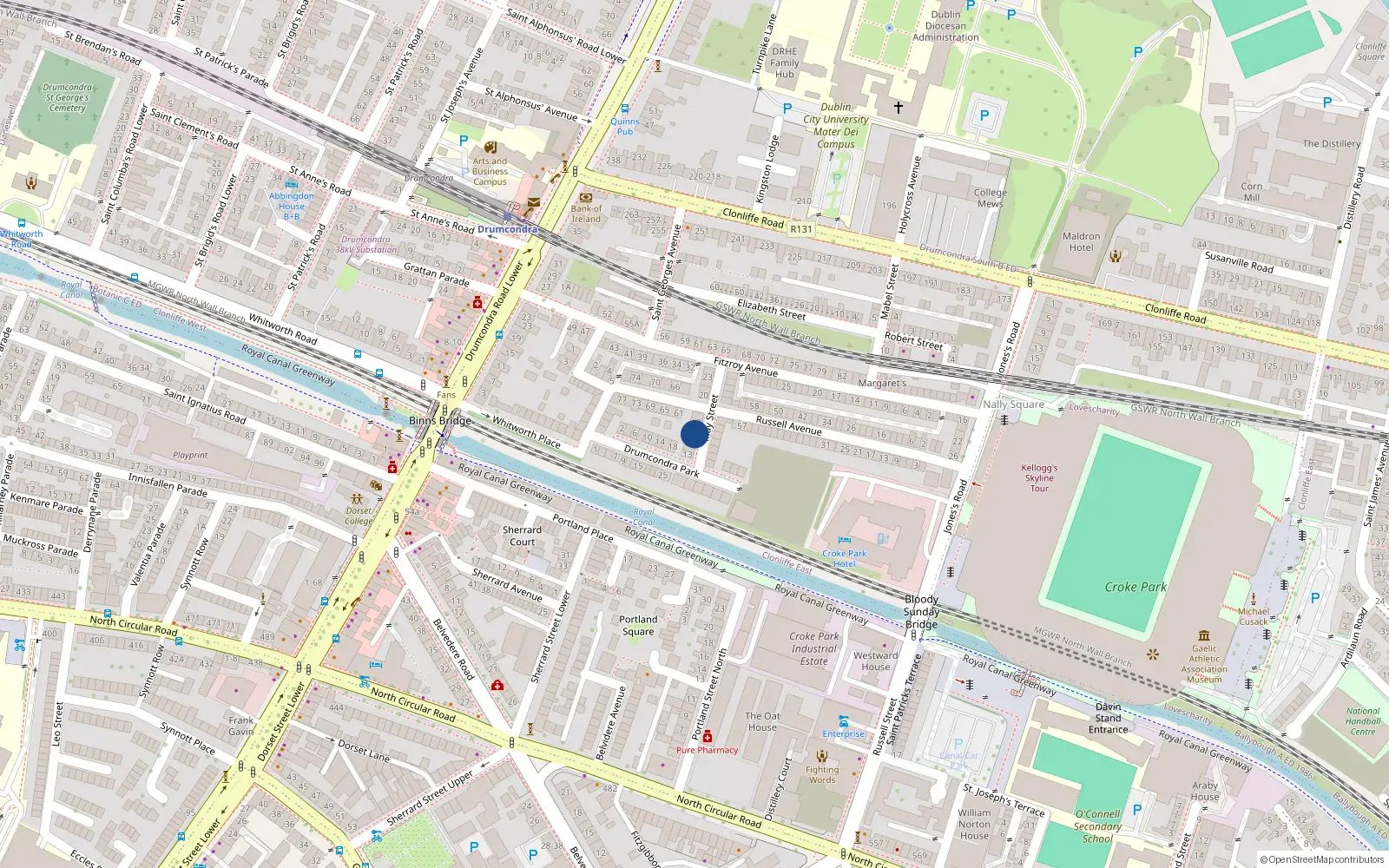 Overhead map showing the location of 16 May Street, Dublin 3