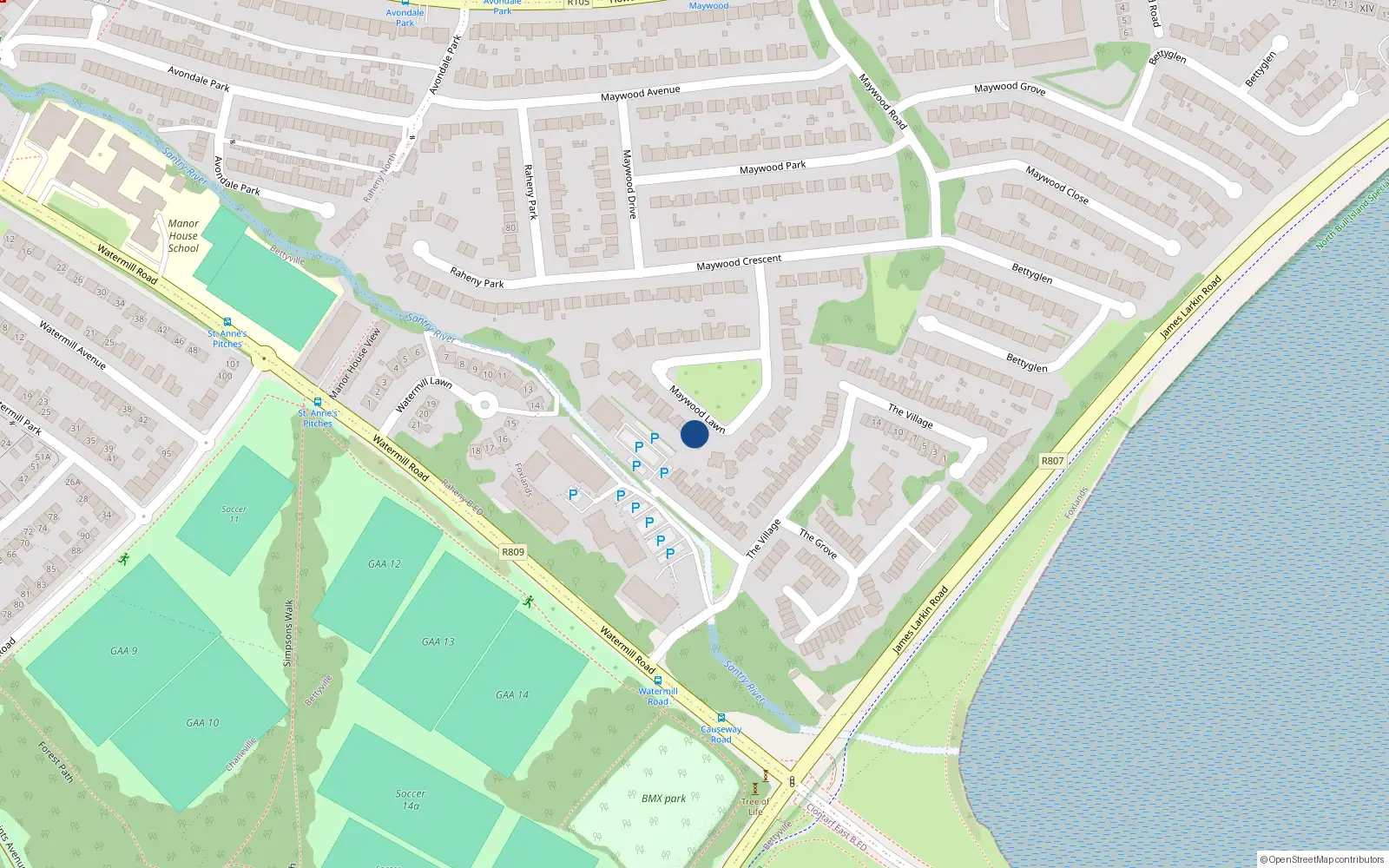 Overhead map showing the location of 16 Maywood Lawn, Dublin 5