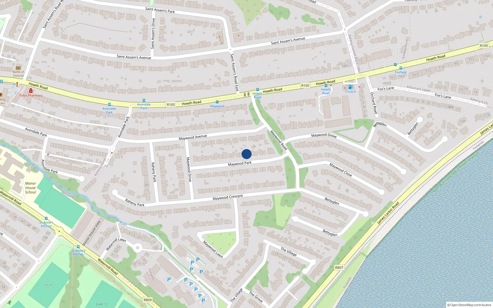 Overhead map showing the location of 16 Maywood Park, Dublin 5