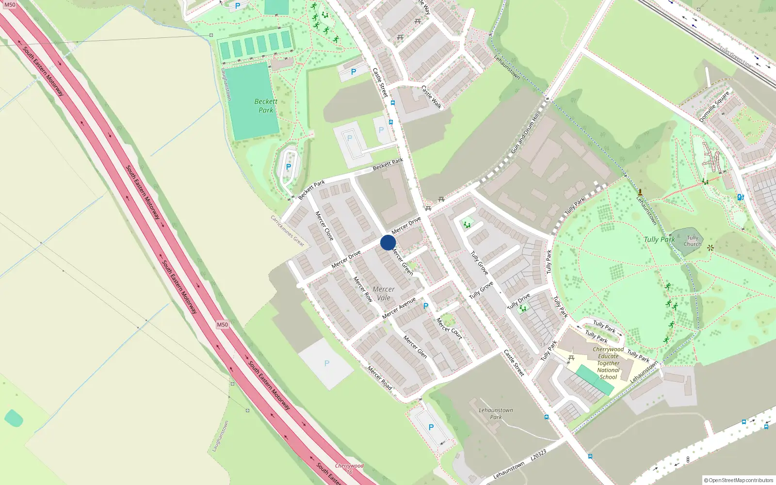 Overhead map showing the location of 16 Mercer Green, Laughanstown