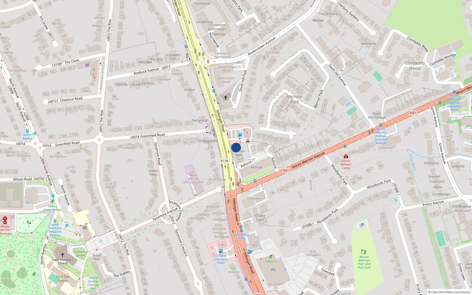 Overhead map showing the location of 16 Merrion Hall, Mount Merrion Avenue, Blackrock