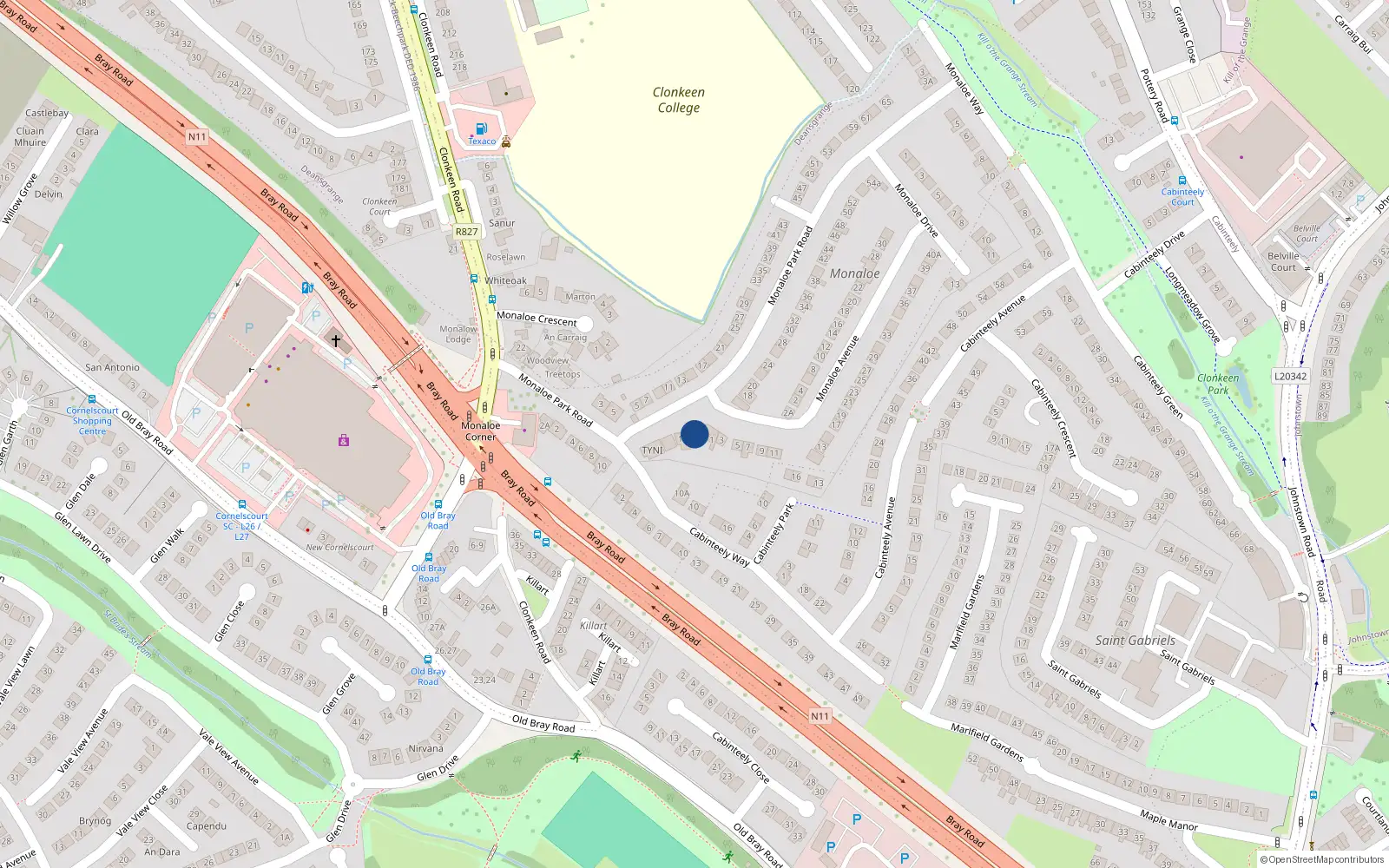 Overhead map showing the location of 16 Monaloe Park Road, Blackrock