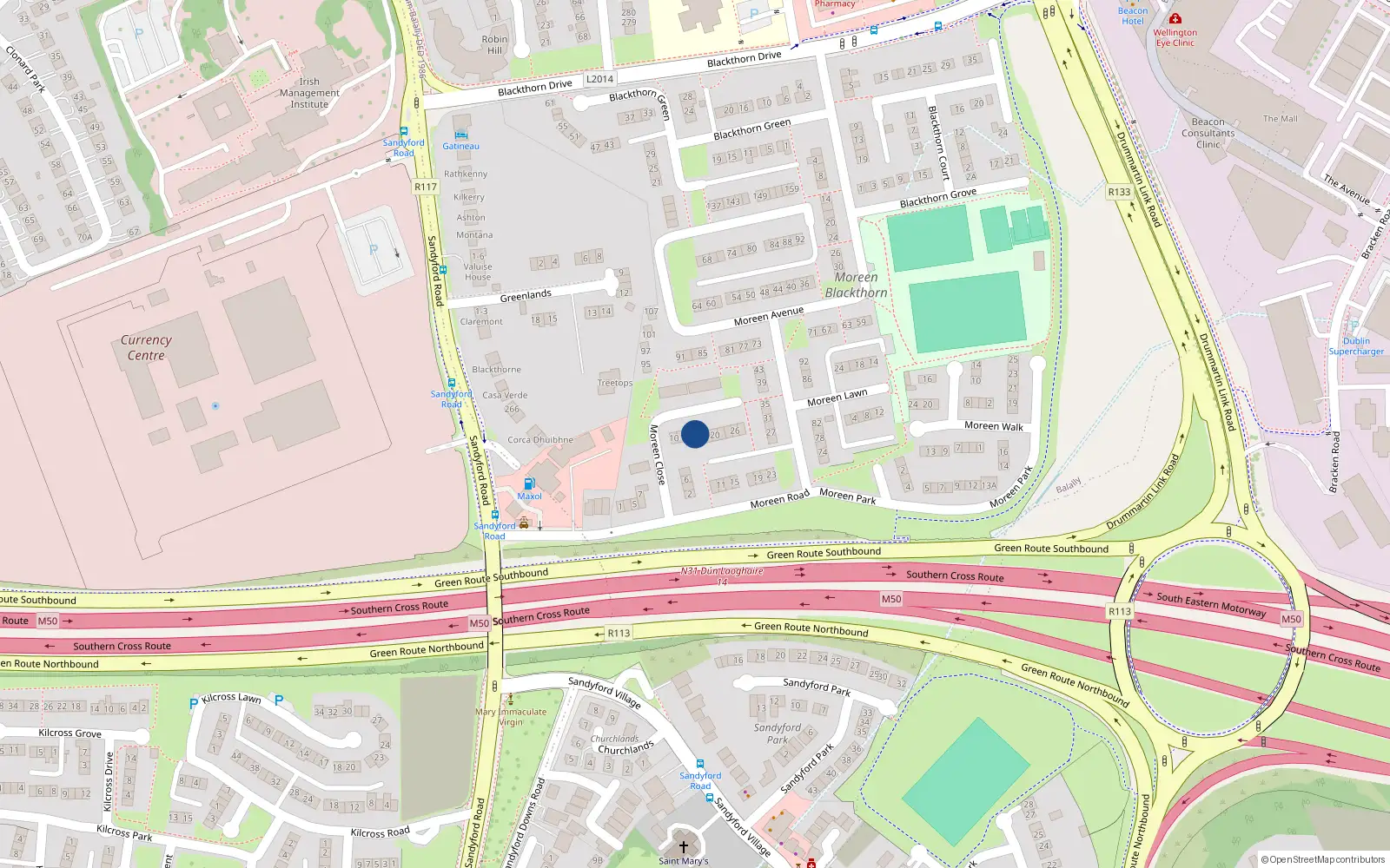 Overhead map showing the location of 16, 16 Moreen Close, Dublin 16
