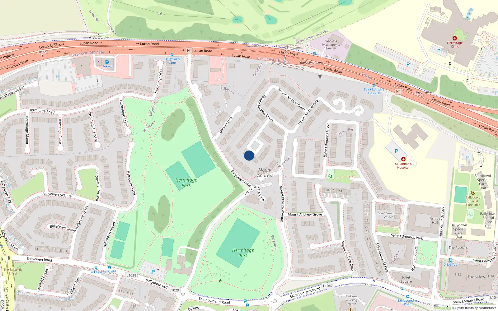 Overhead map showing the location of 16 Mount Andrew Crescent, Lucan