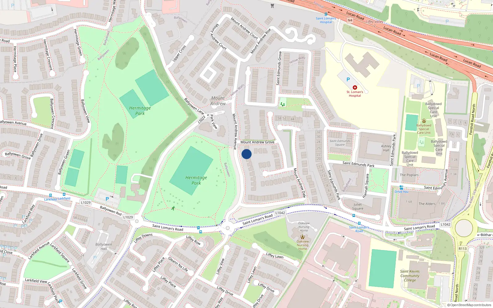 Overhead map showing the location of 16 Mount Andrew Avenue, Lucan