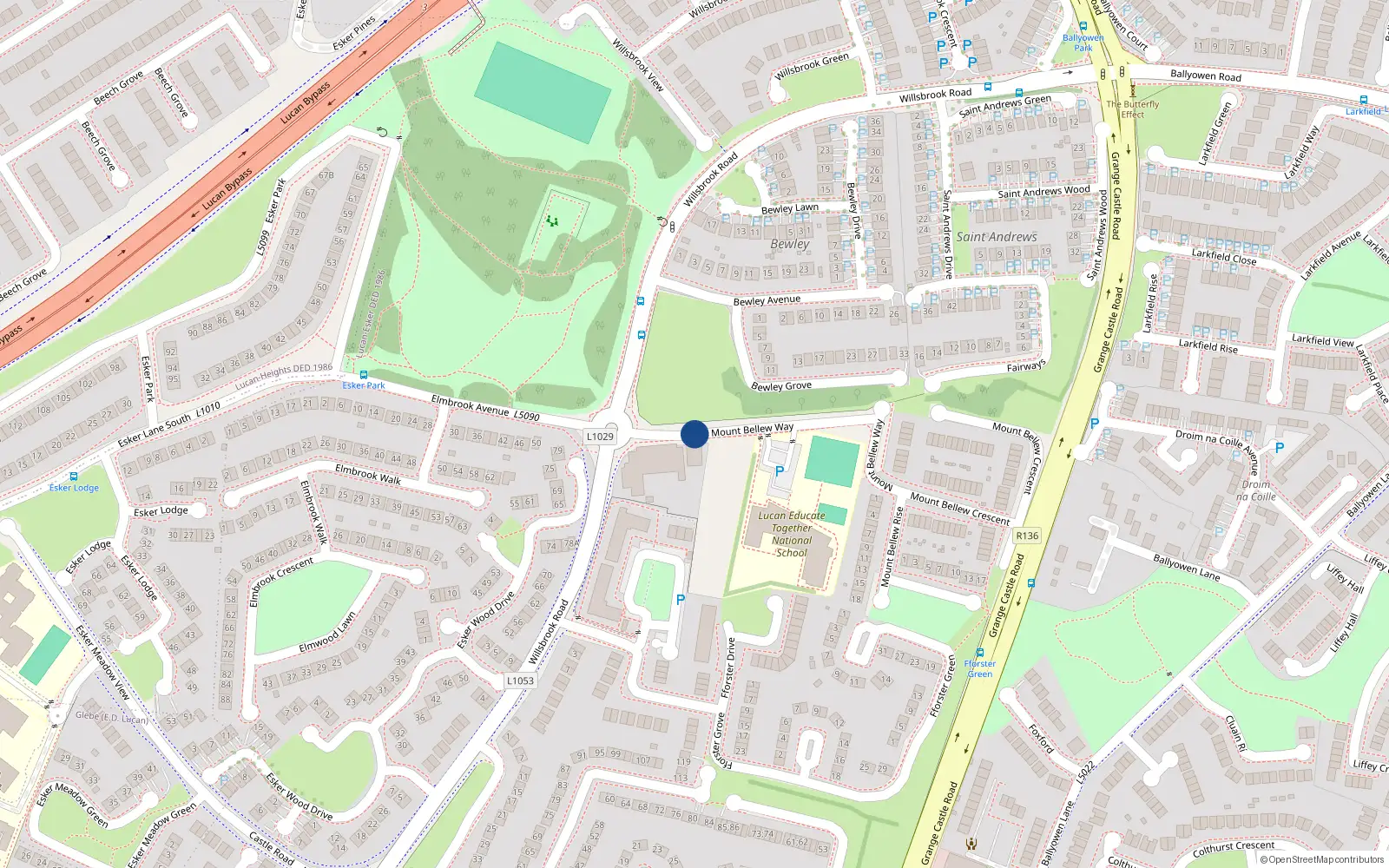 Overhead map showing the location of 16 Mount Bellew Way, Lucan