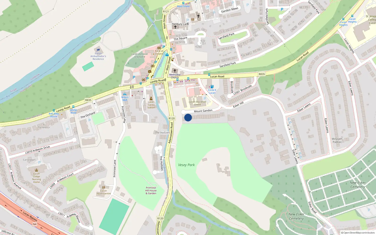 Overhead map showing the location of 16 Mount Gandon, Lucan, Dublin