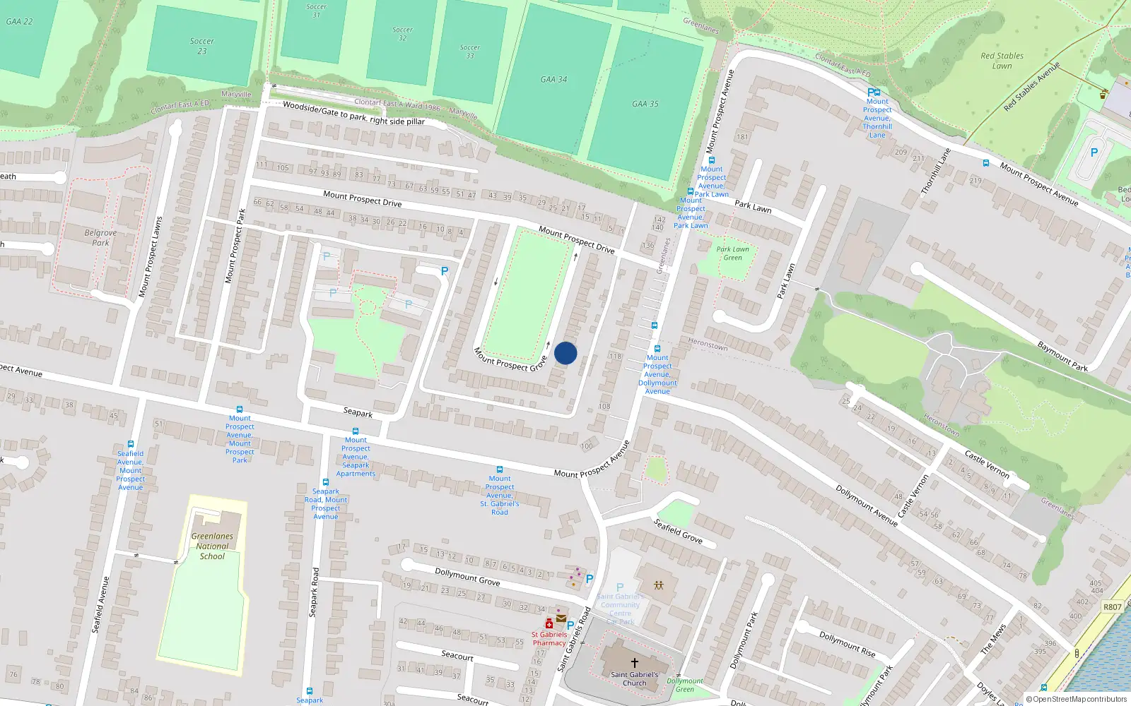 Overhead map showing the location of 16 Mount Prospect Grove, Dublin 3