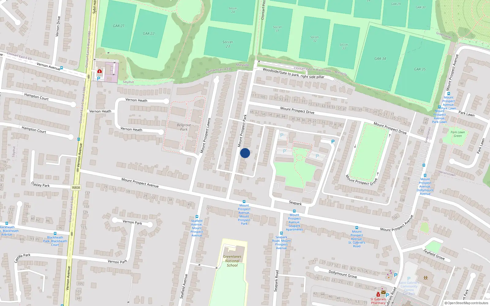 Overhead map showing the location of 16 Mount Prospect Park, Dublin 3