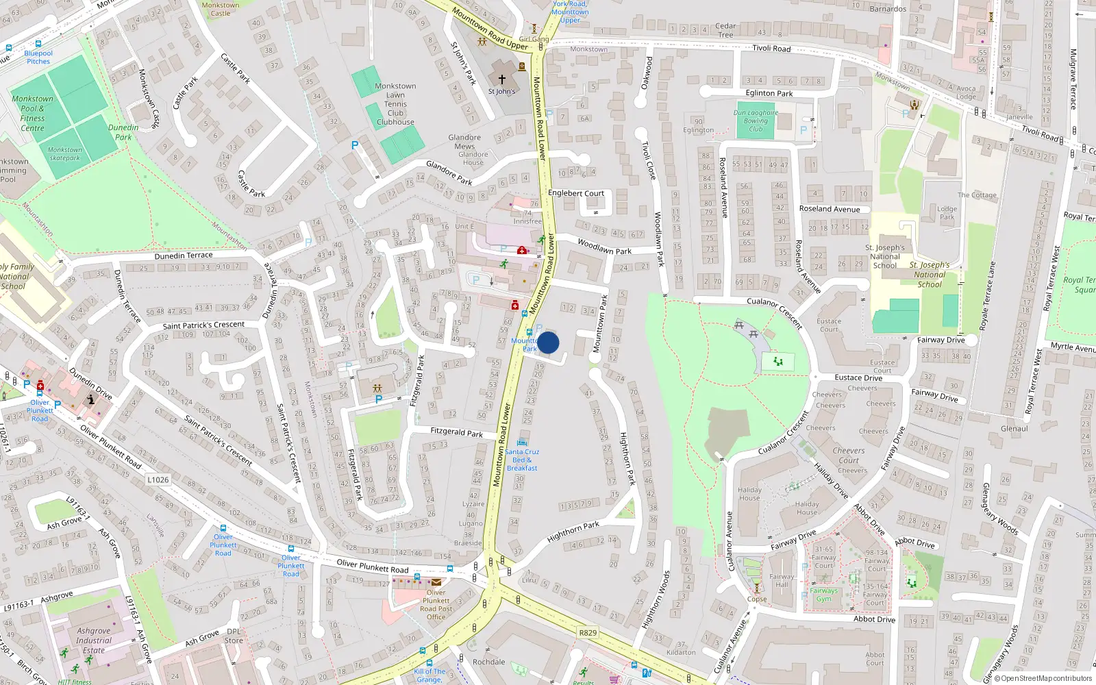 Overhead map showing the location of 14 Mounttown Road Lower, Monkstown