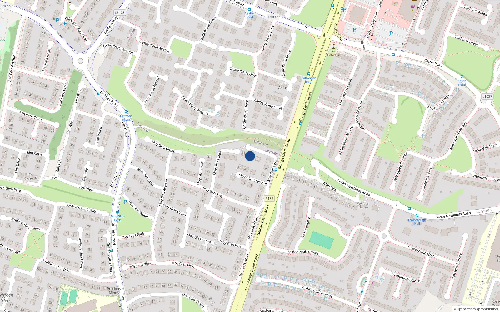 Overhead map showing the location of 16 Moy Glas Lawn, Lucan