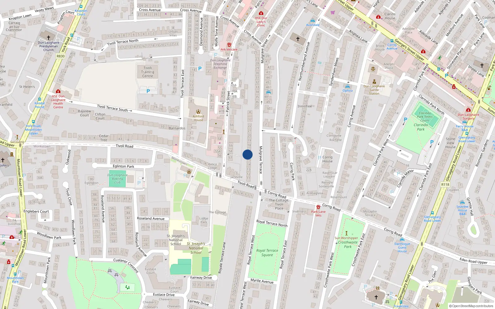 Overhead map showing the location of 16 Mulgrave Terrace, Dublin