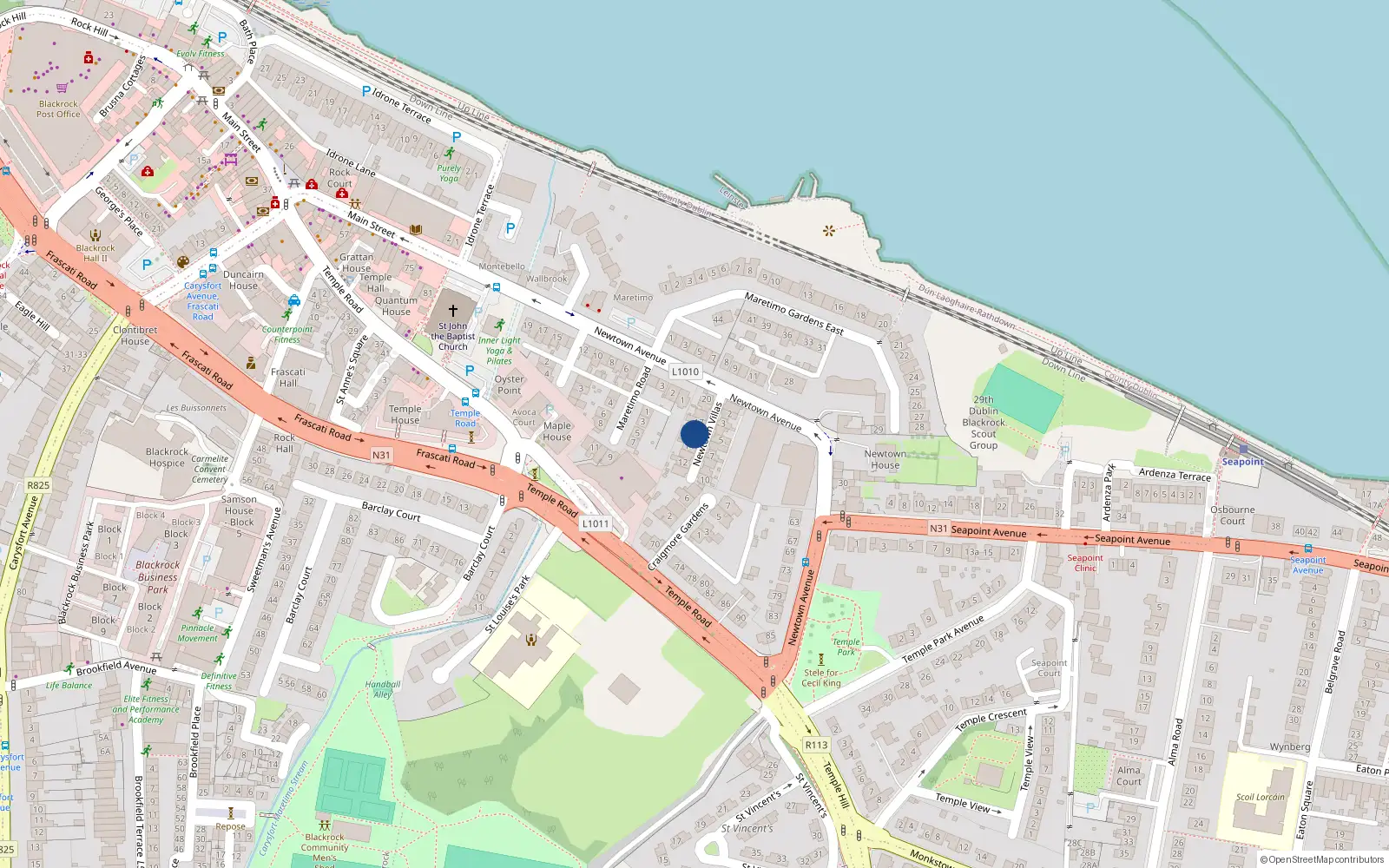 Overhead map showing the location of 16 Newtown Villas, Blackrock