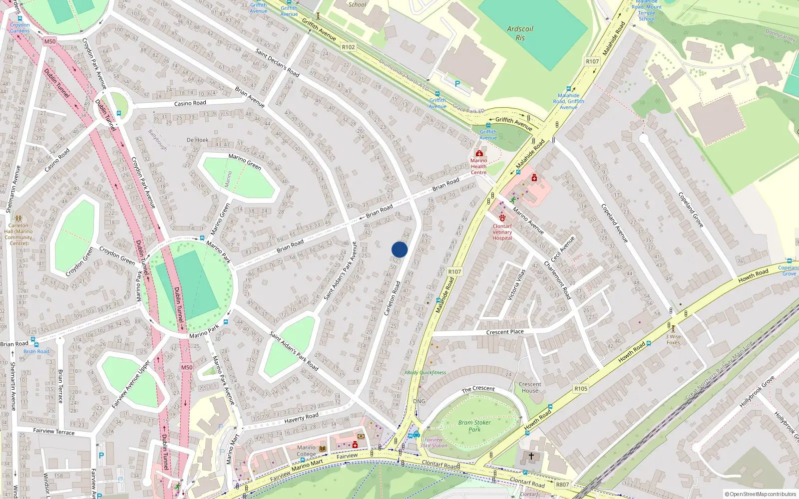 Overhead map showing the location of 16 Nottinham St, North Strand, Dublin 1