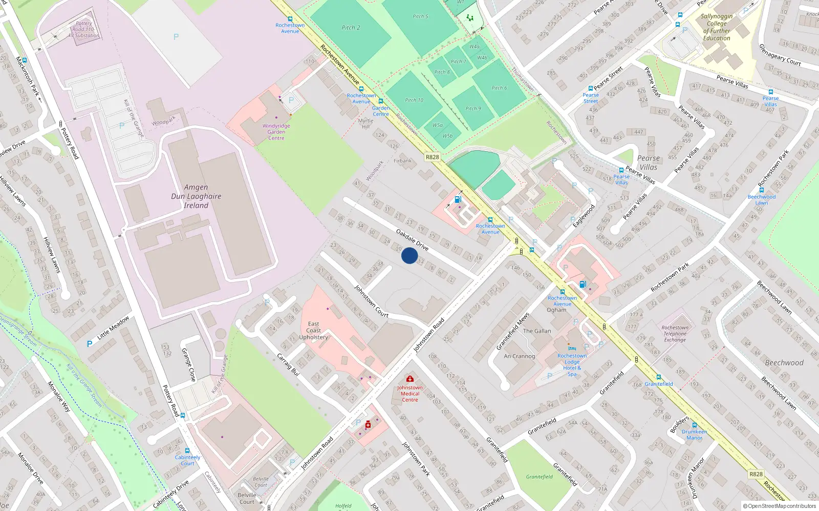 Overhead map showing the location of 16 Oakdale Drive, Johnstown Road, Dun Laoghaire