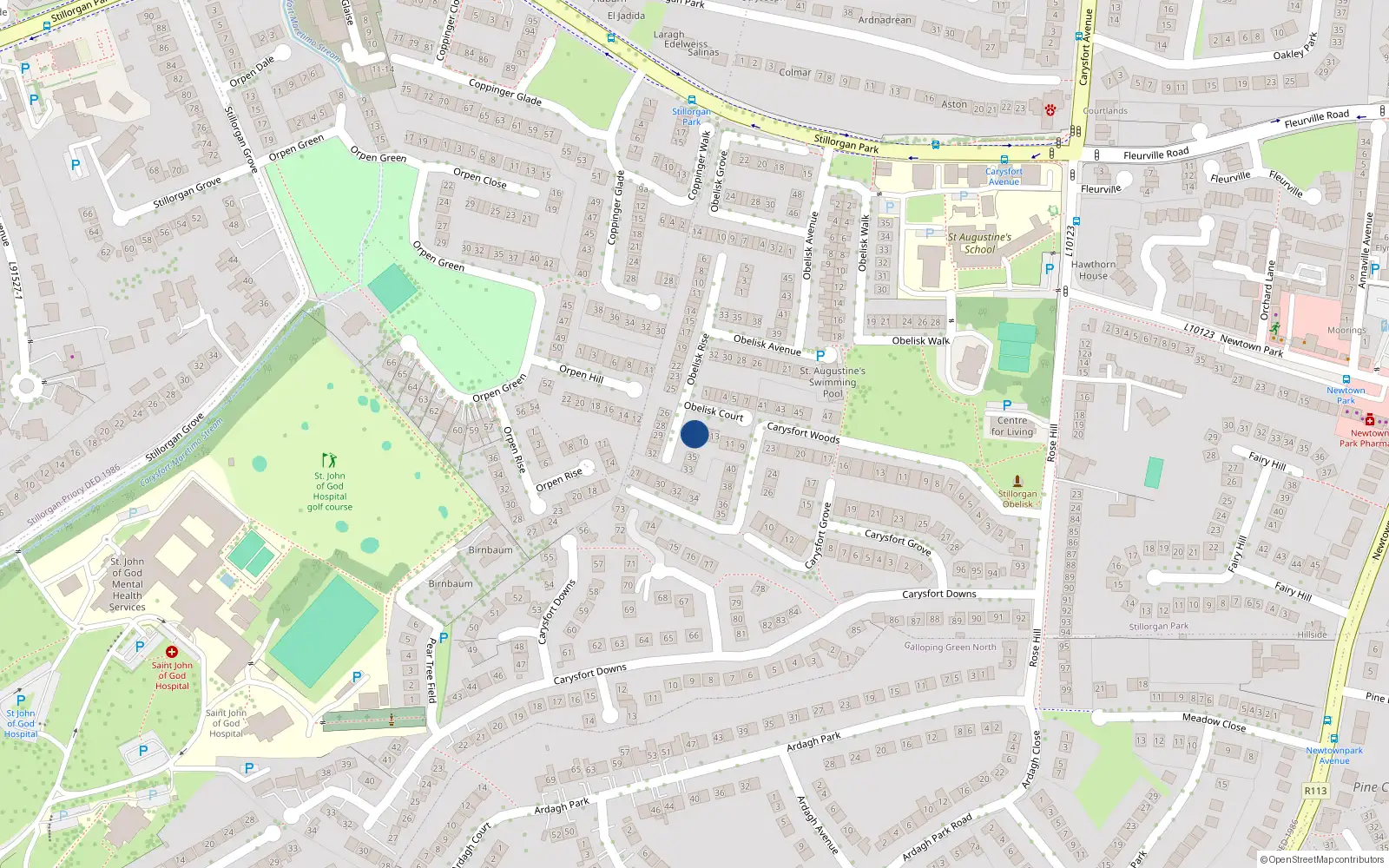 Overhead map showing the location of 16 Obelisk Court, Blackrock
