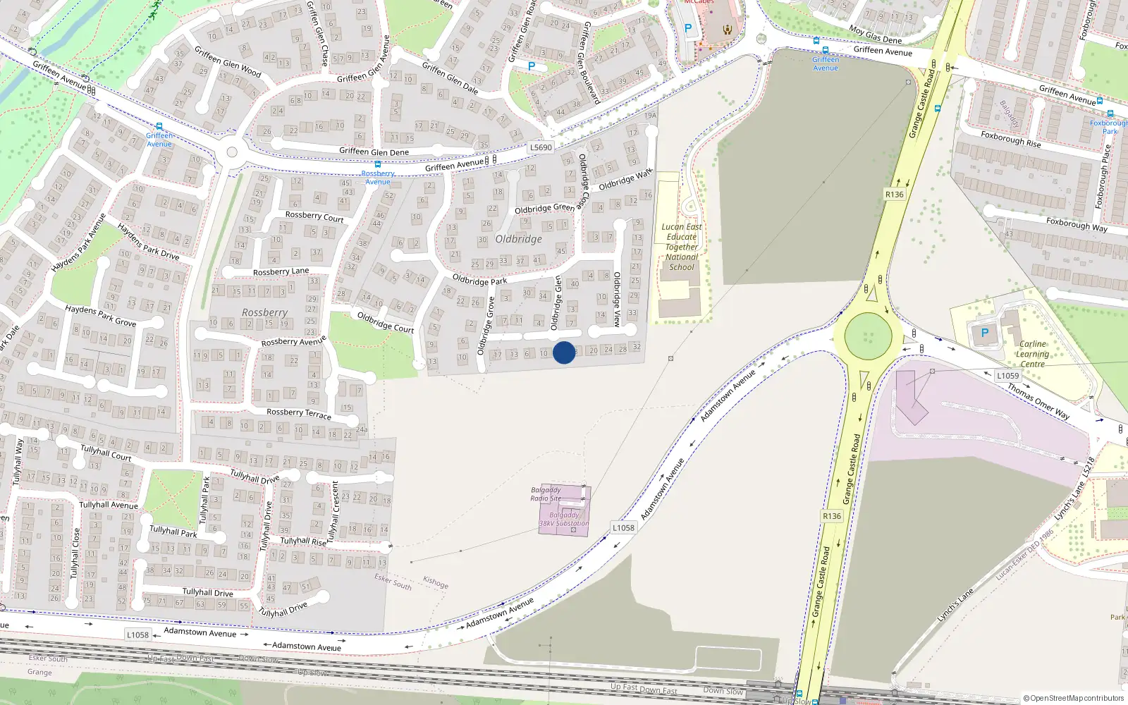Overhead map showing the location of 16 Oldbridge Glen, Lucan