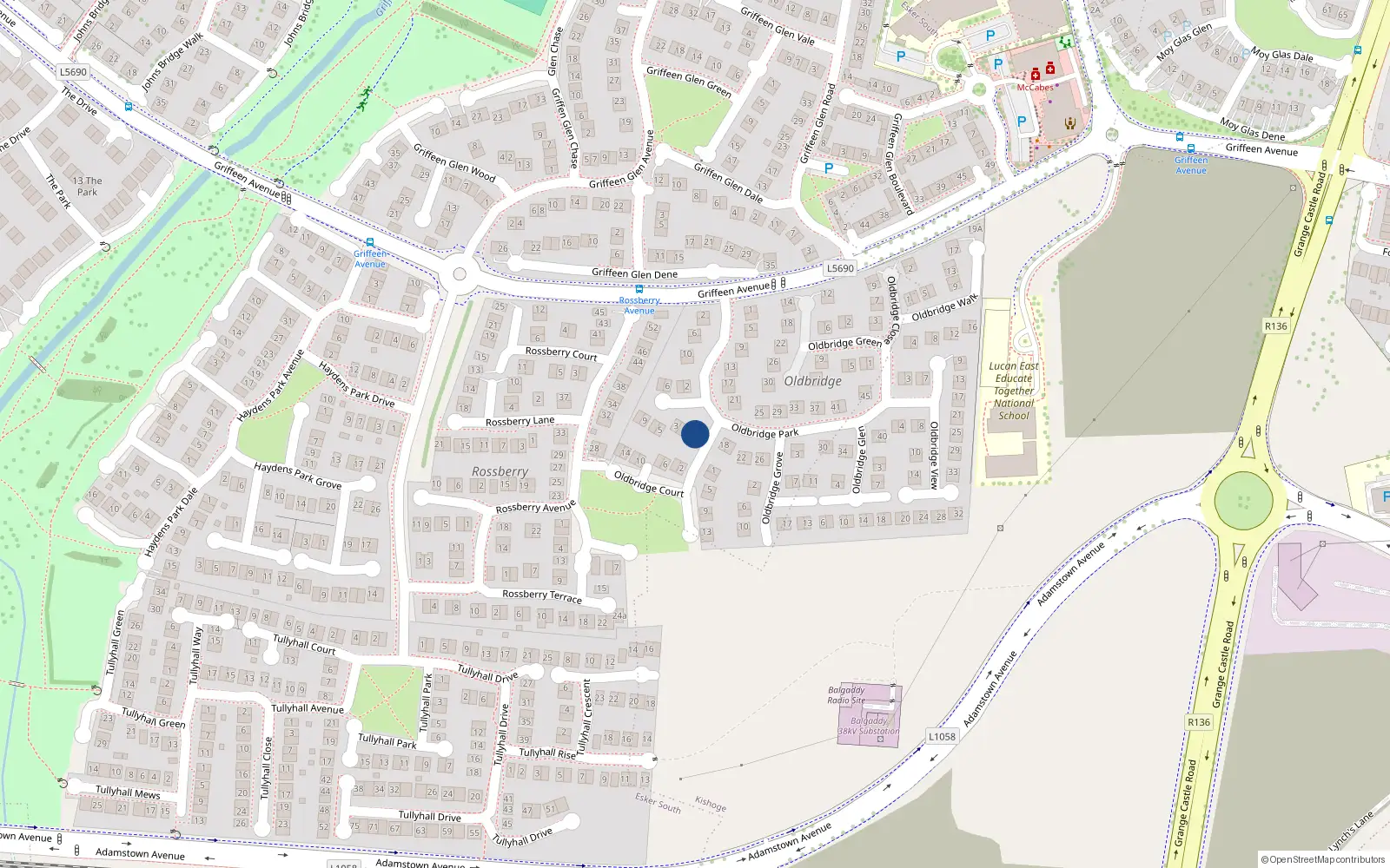Overhead map showing the location of 16 Oldbridge Park, Griffeen Avenue, Lucan