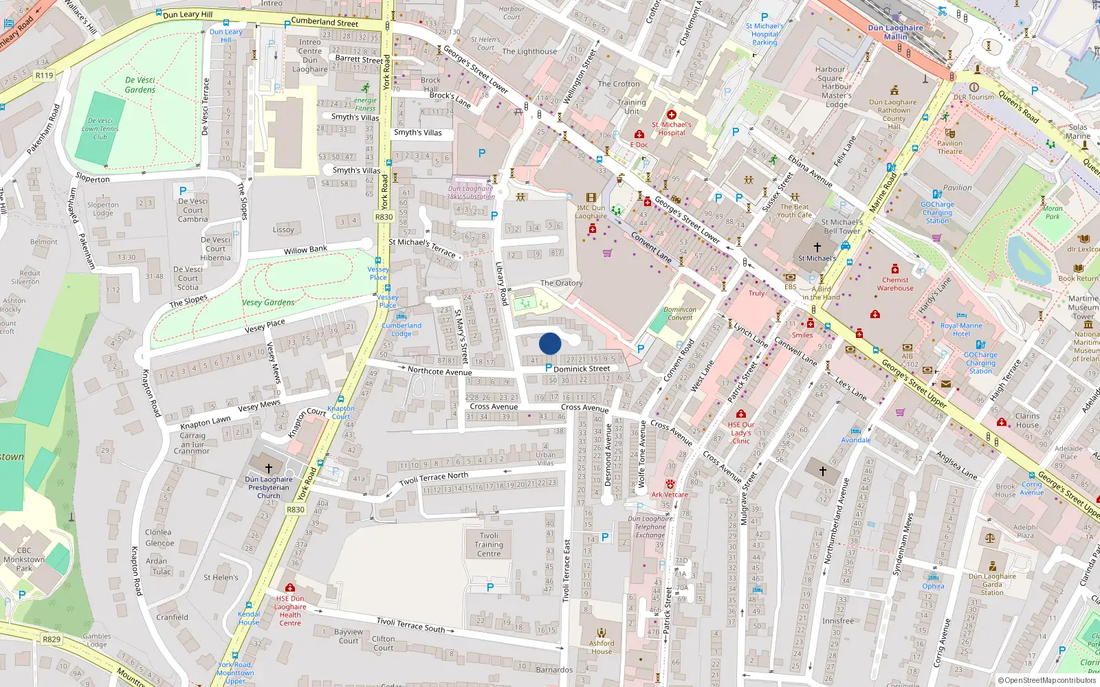 Overhead map showing the location of 16 Oratory Court, Dun Laoghaire