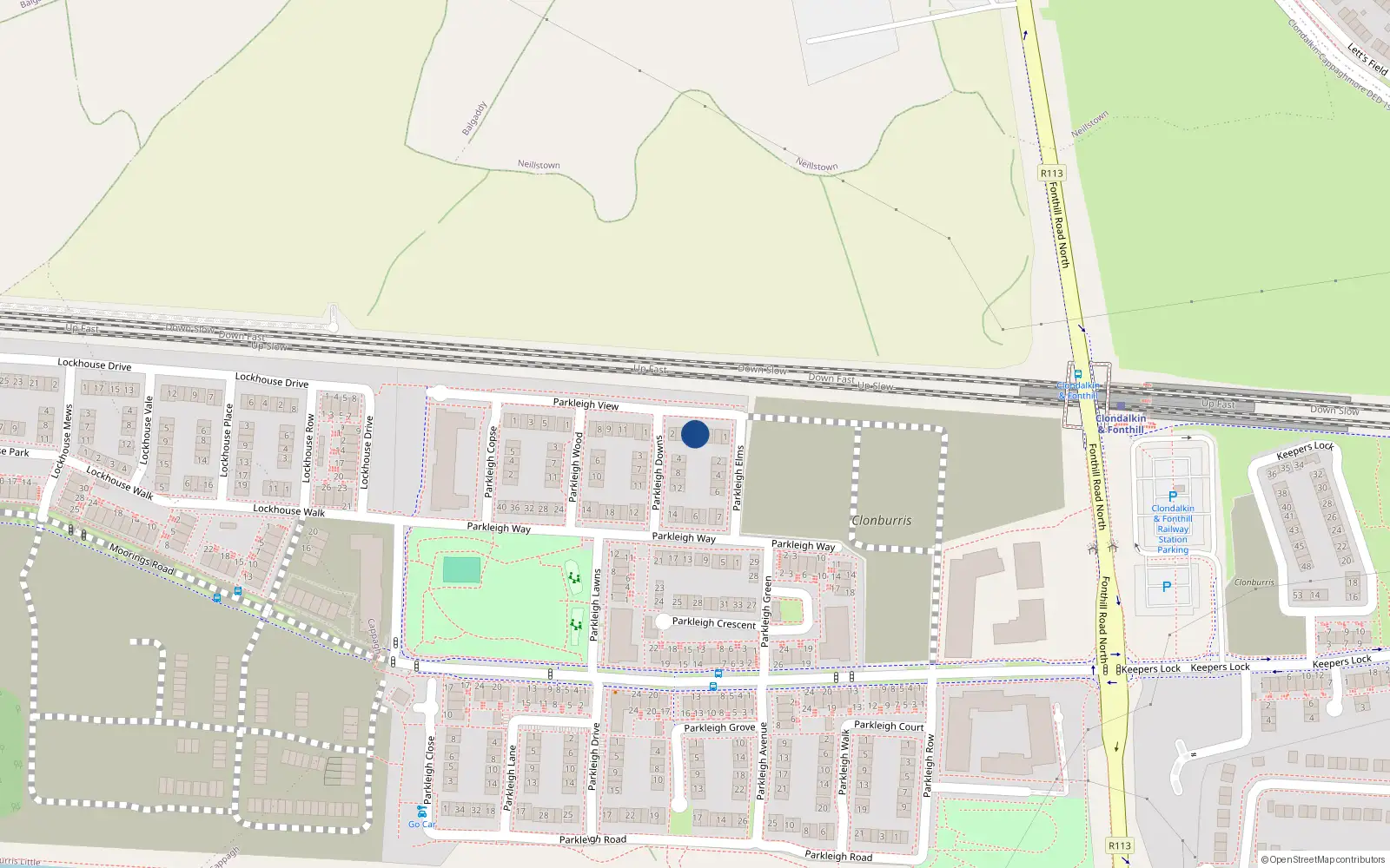 Overhead map showing the location of 16 Parkleigh View, Dublin 22