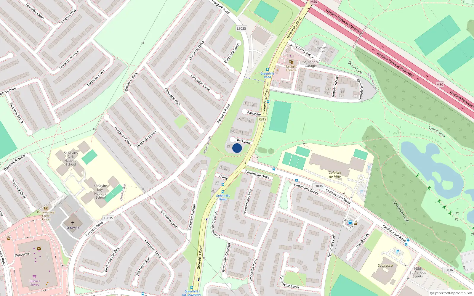 Overhead map showing the location of 16 Parkview, Tallaght