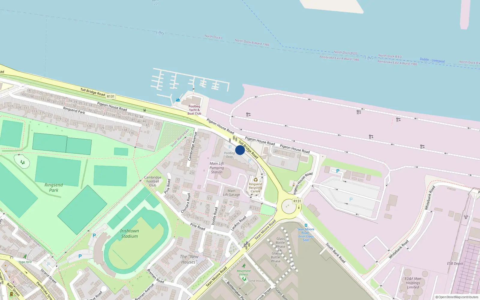 Overhead map showing the location of 16 Poolbeg Quay, Dublin 4