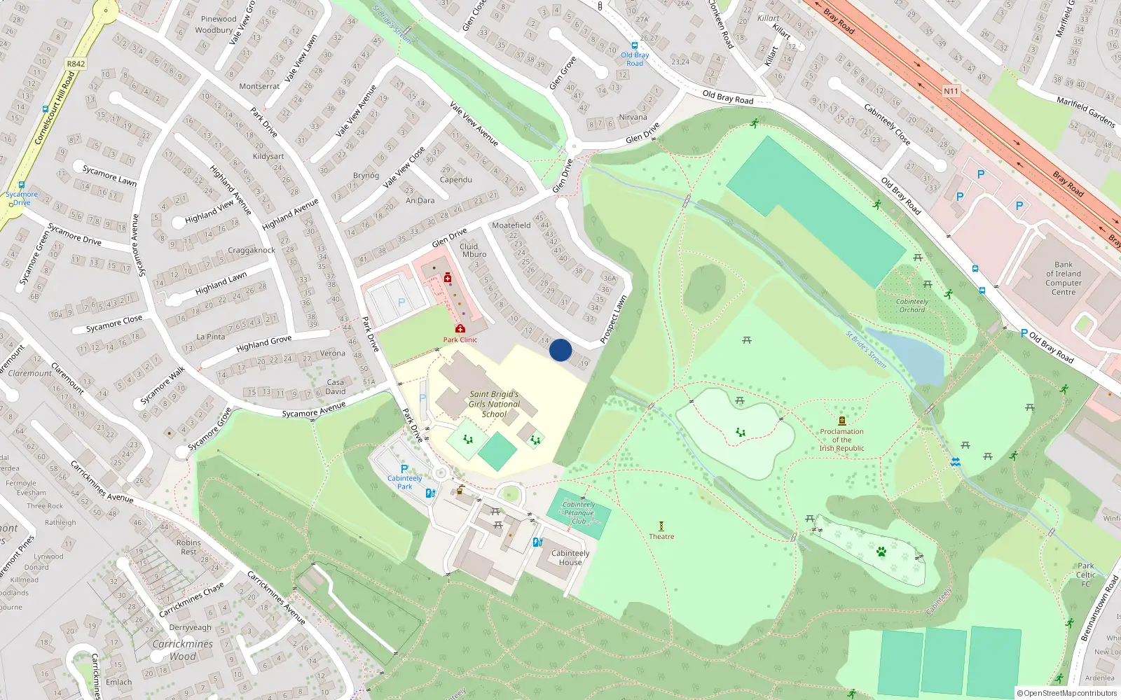 Overhead map showing the location of 16 Prospect Lawn, Cabinteely