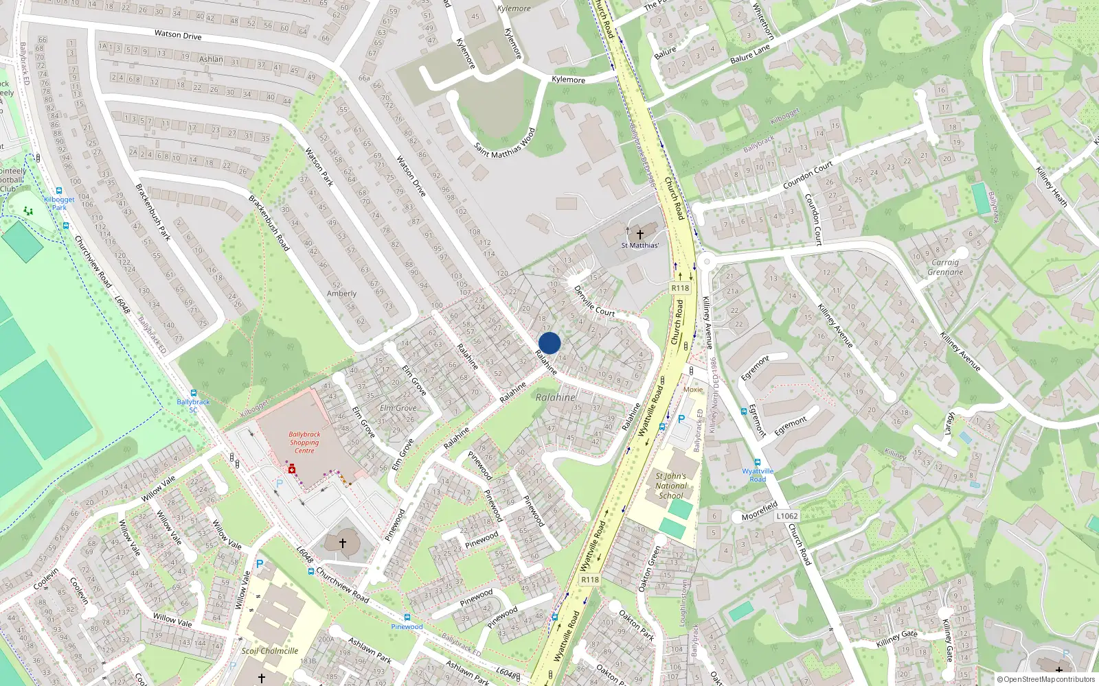 Overhead map showing the location of 16 Ralahine, Ballybrack, Dublin