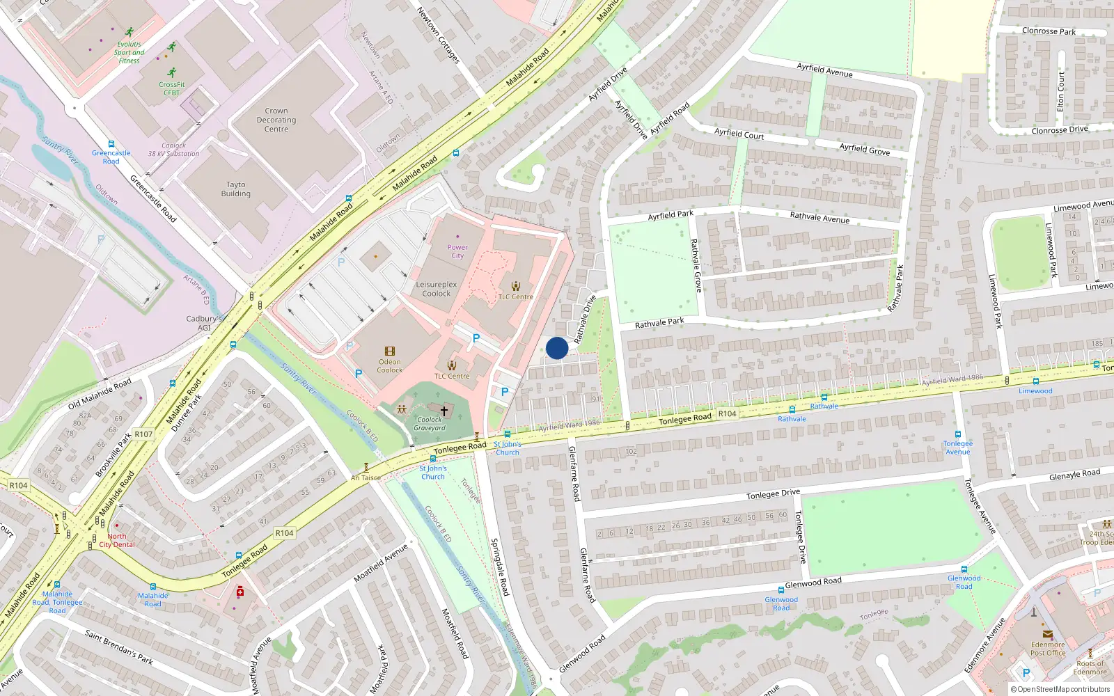 Overhead map showing the location of 16 Rathvale Drive, Dublin 5