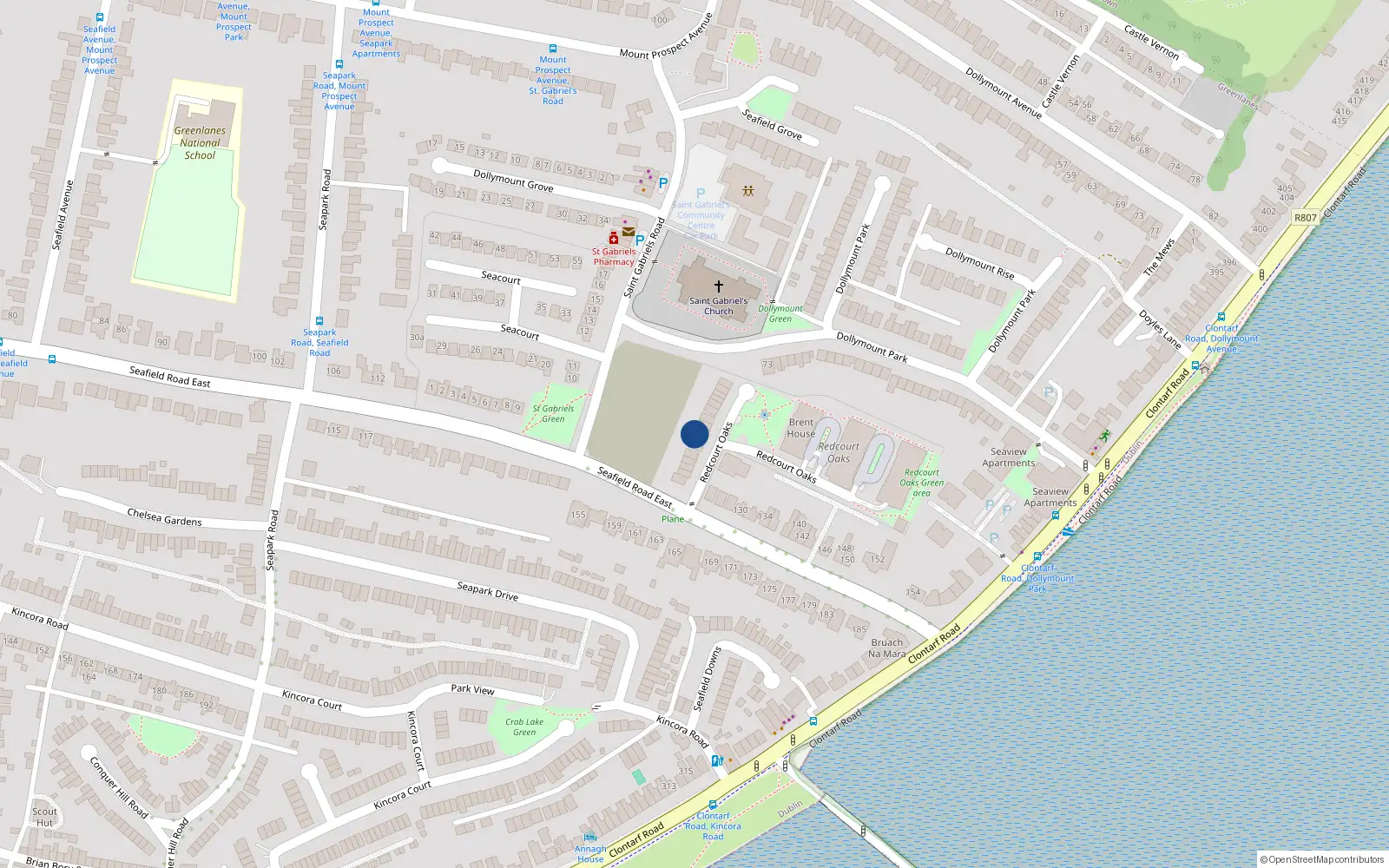 Overhead map showing the location of 16 Redcourt Oaks, Seafield Road East, Clontarf Dublin 3