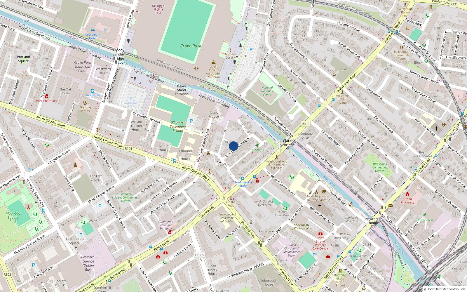 Overhead map showing the location of 16 Richmond Cottages, North Circular Road, Dublin 1