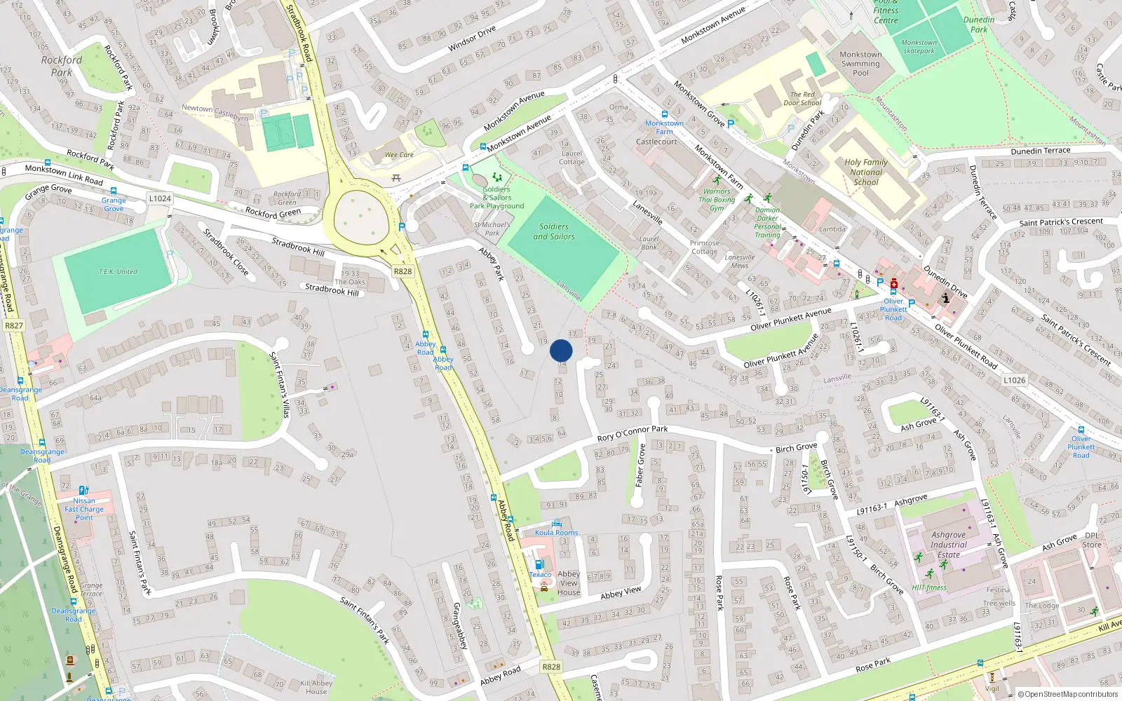 Overhead map showing the location of 16 Rory Oconnor Park, Dun Laoghaire, Dublin