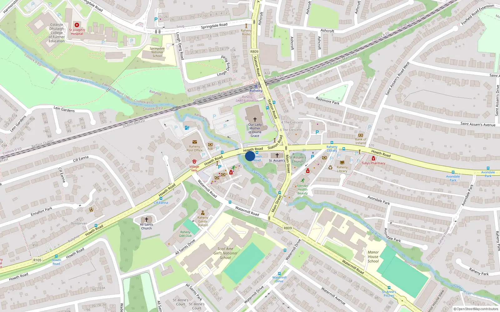 Overhead map showing the location of 16 Rosevale, 5 Howth Road, Raheny
