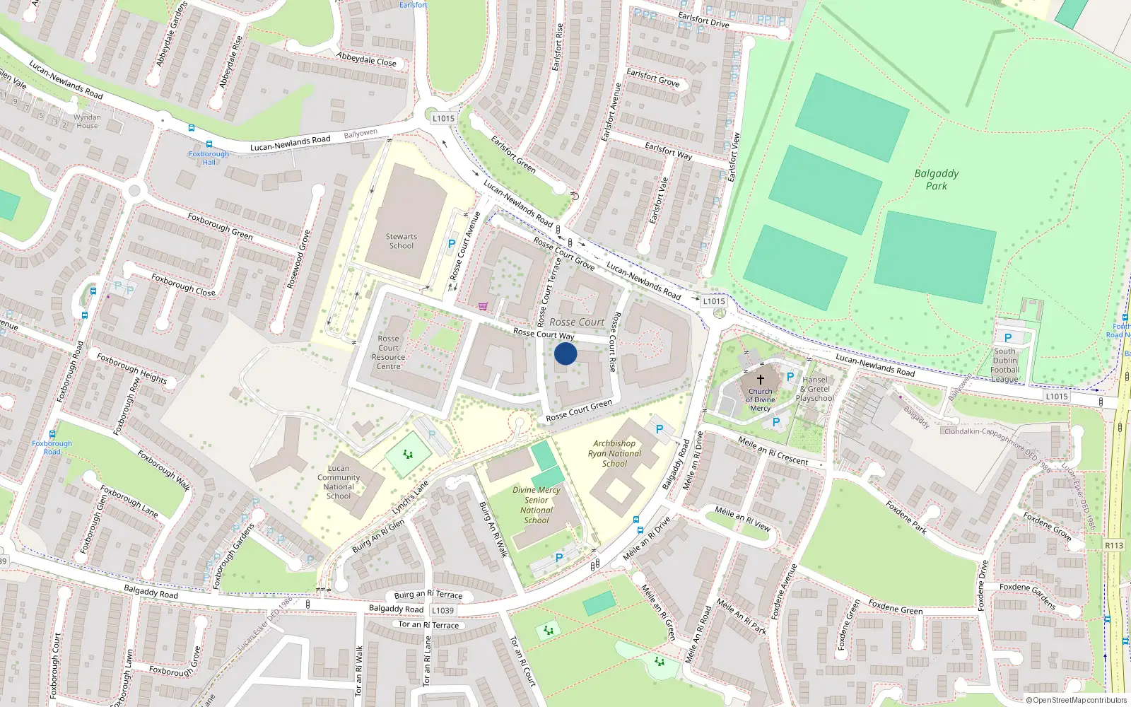 Overhead map showing the location of 16 Rosse Court Way, Lucan