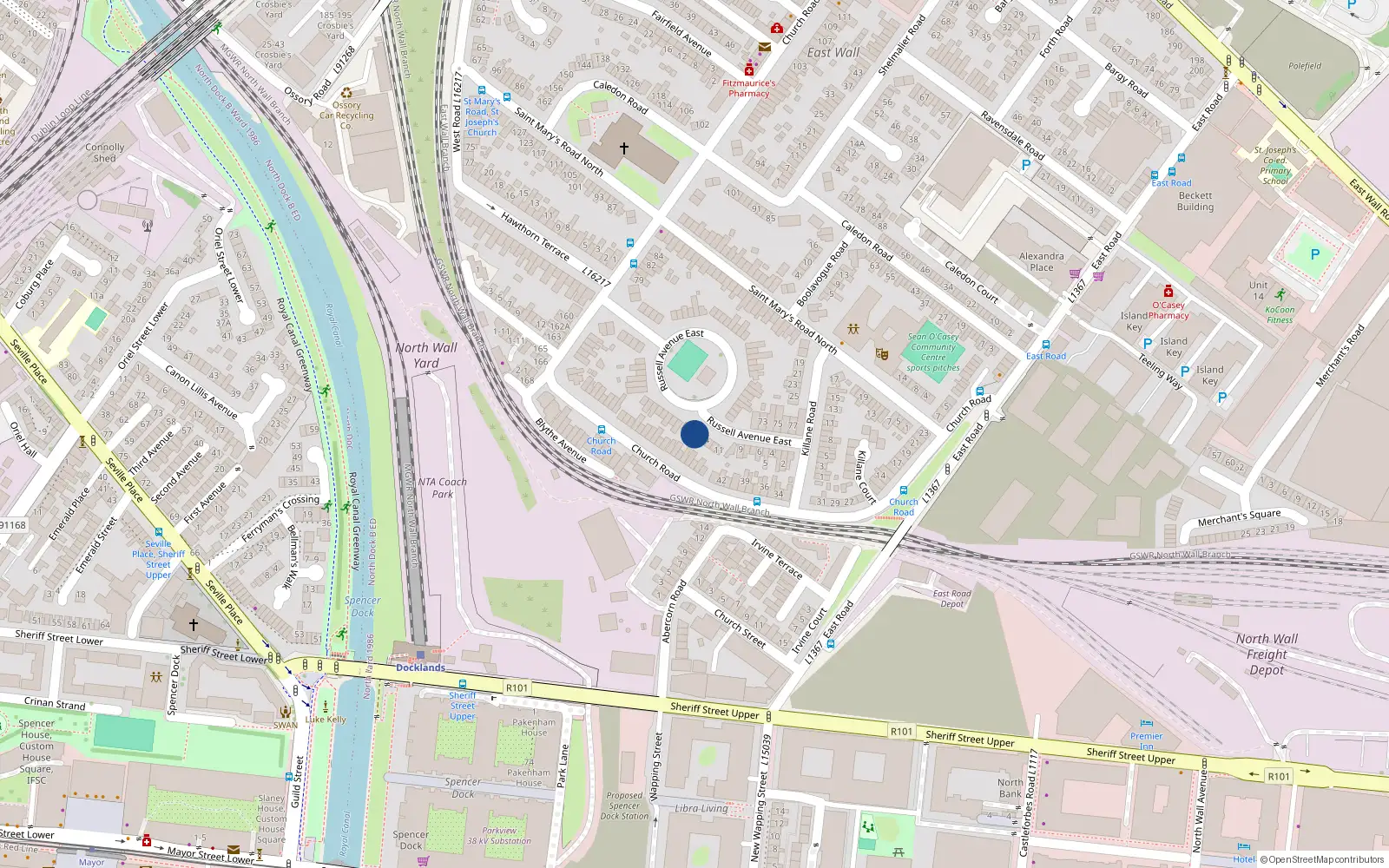 Overhead map showing the location of 16 Russell Avenue East, Dublin 3