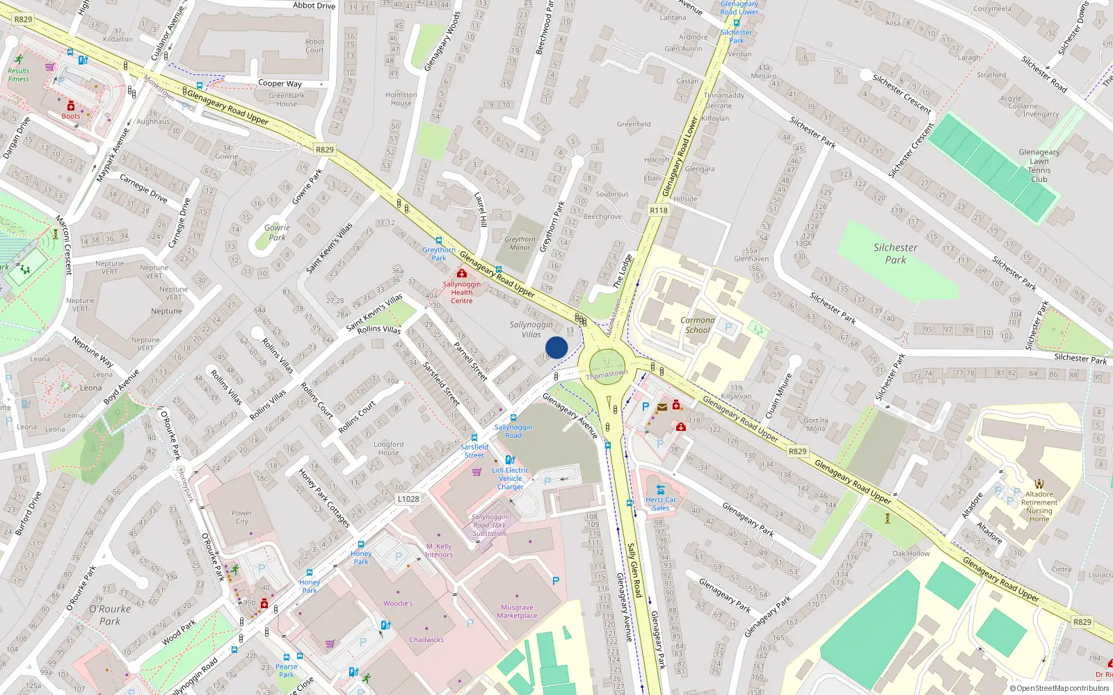 Overhead map showing the location of 16 Sallynoggin Villas, Dun Laoghaire, Co Dublin