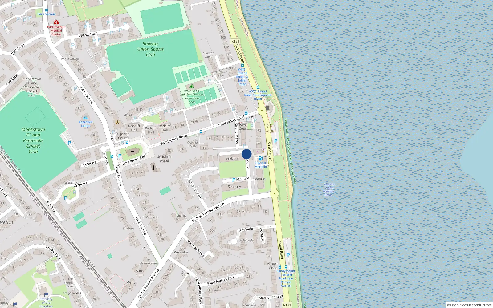 Overhead map showing the location of 16 Seabury, Sandymount Dublin 4