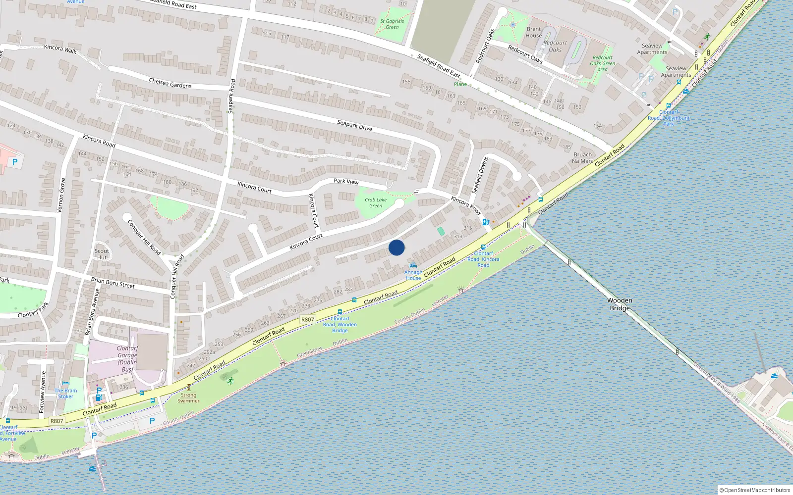 Overhead map showing the location of 16 Seafield Close, Dublin 3