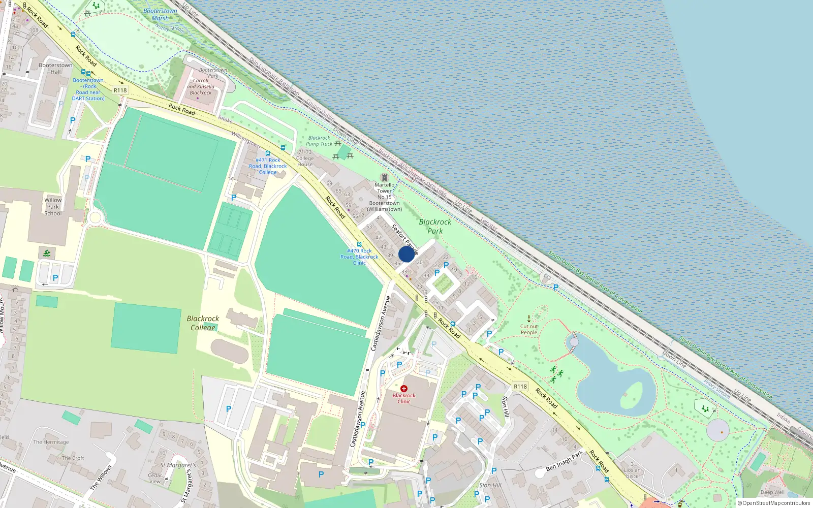 Overhead map showing the location of 16 Seafort Parade, Blackrock