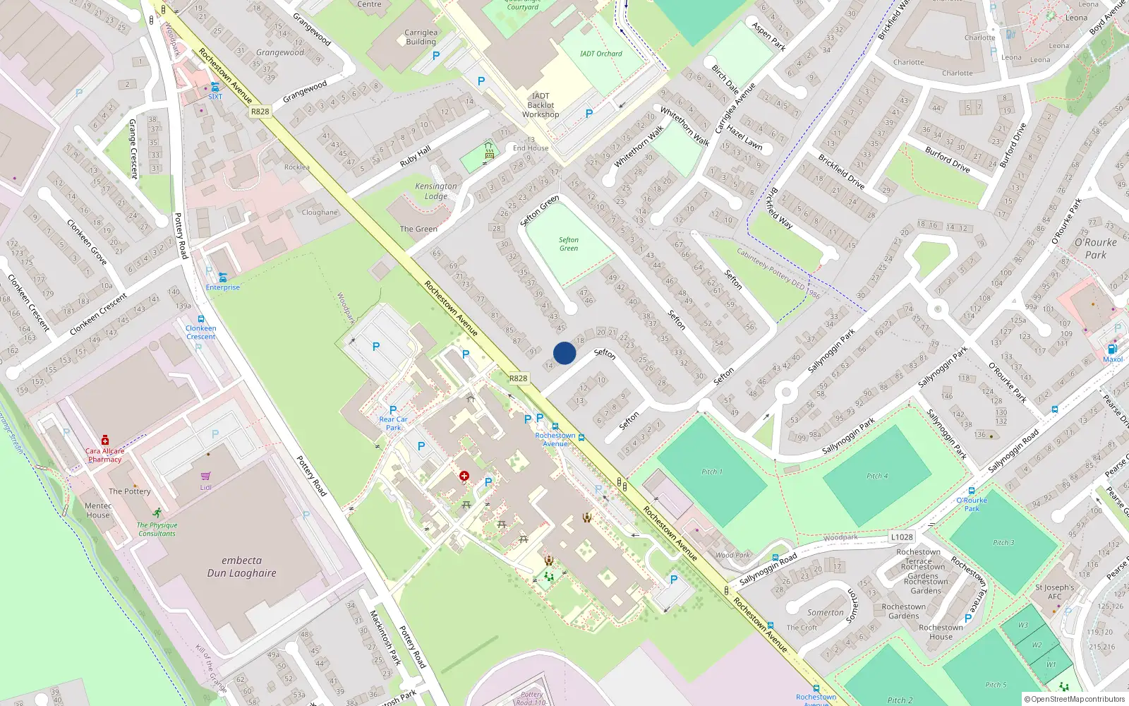 Overhead map showing the location of 16 Sefton, Dun Laoghaire