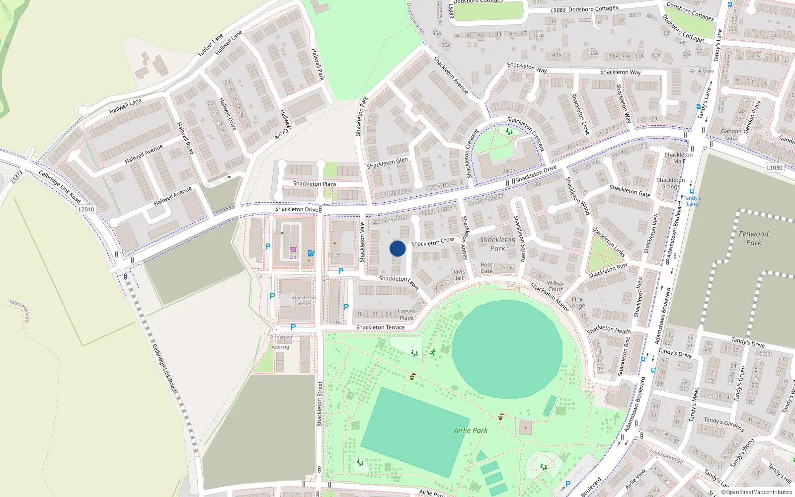 Overhead map showing the location of 16 Shackleton Cross, Lucan