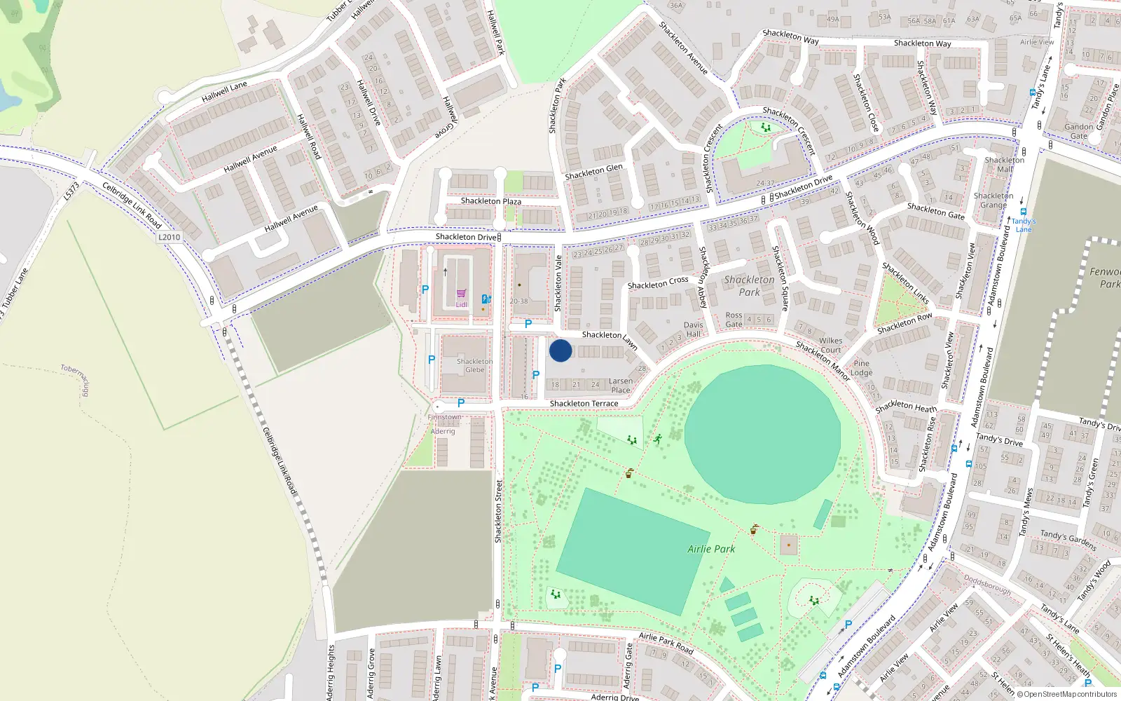 Overhead map showing the location of 16 Shackleton Lawn, Lucan