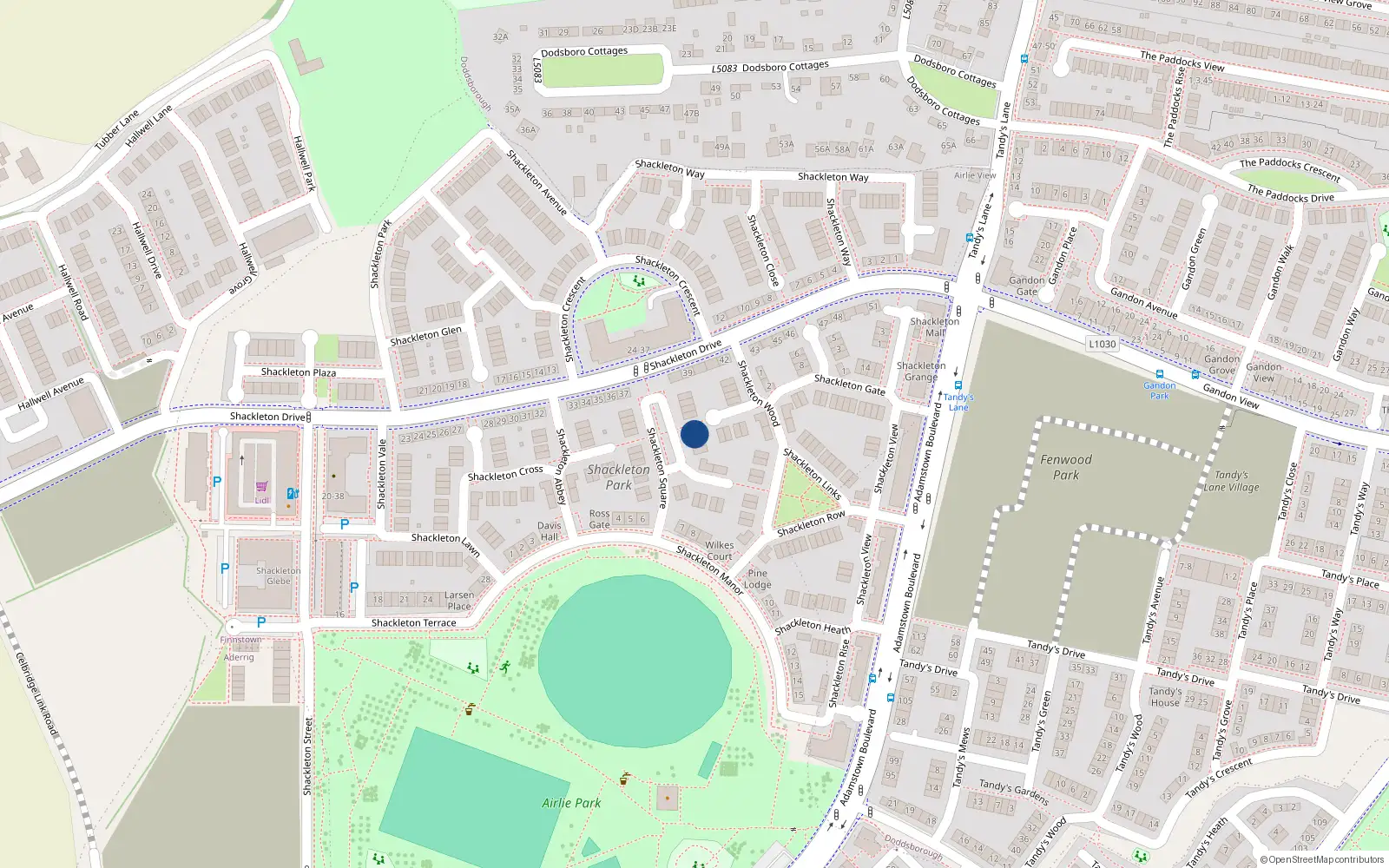 Overhead map showing the location of 16 Shackleton Square, Shackleton Park, Lucan