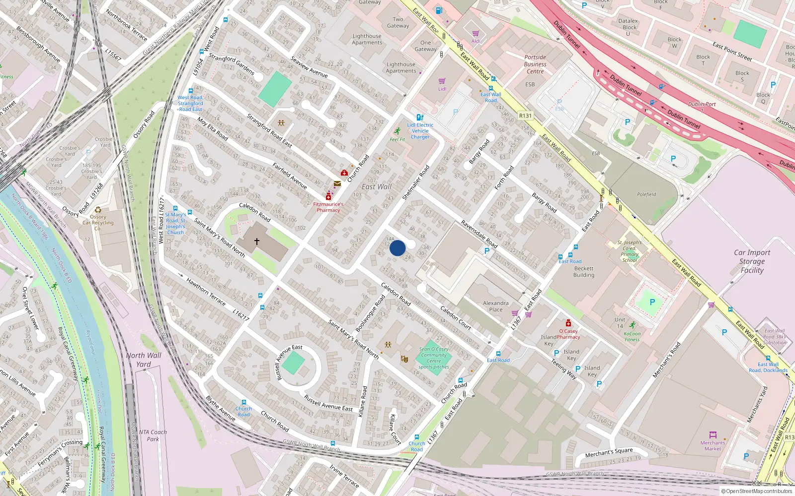 Overhead map showing the location of 16 Shelmalier Road, Dublin 3