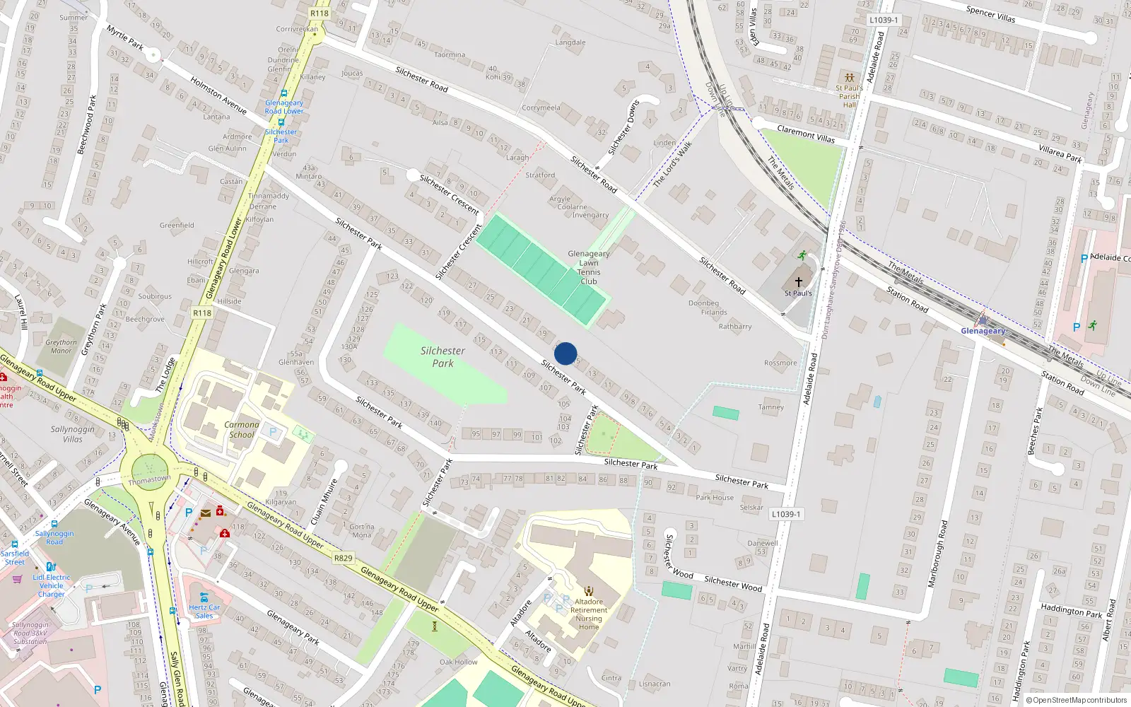 Overhead map showing the location of 16 Silchester Park, Dublin