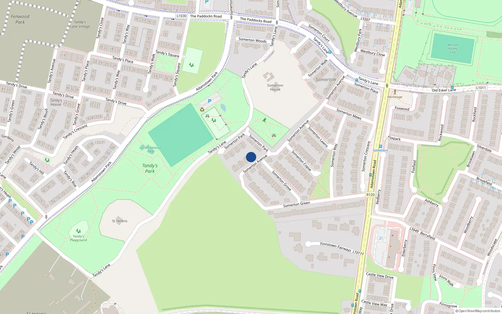 Overhead map showing the location of 16 Somerton Avenue, Finnstown