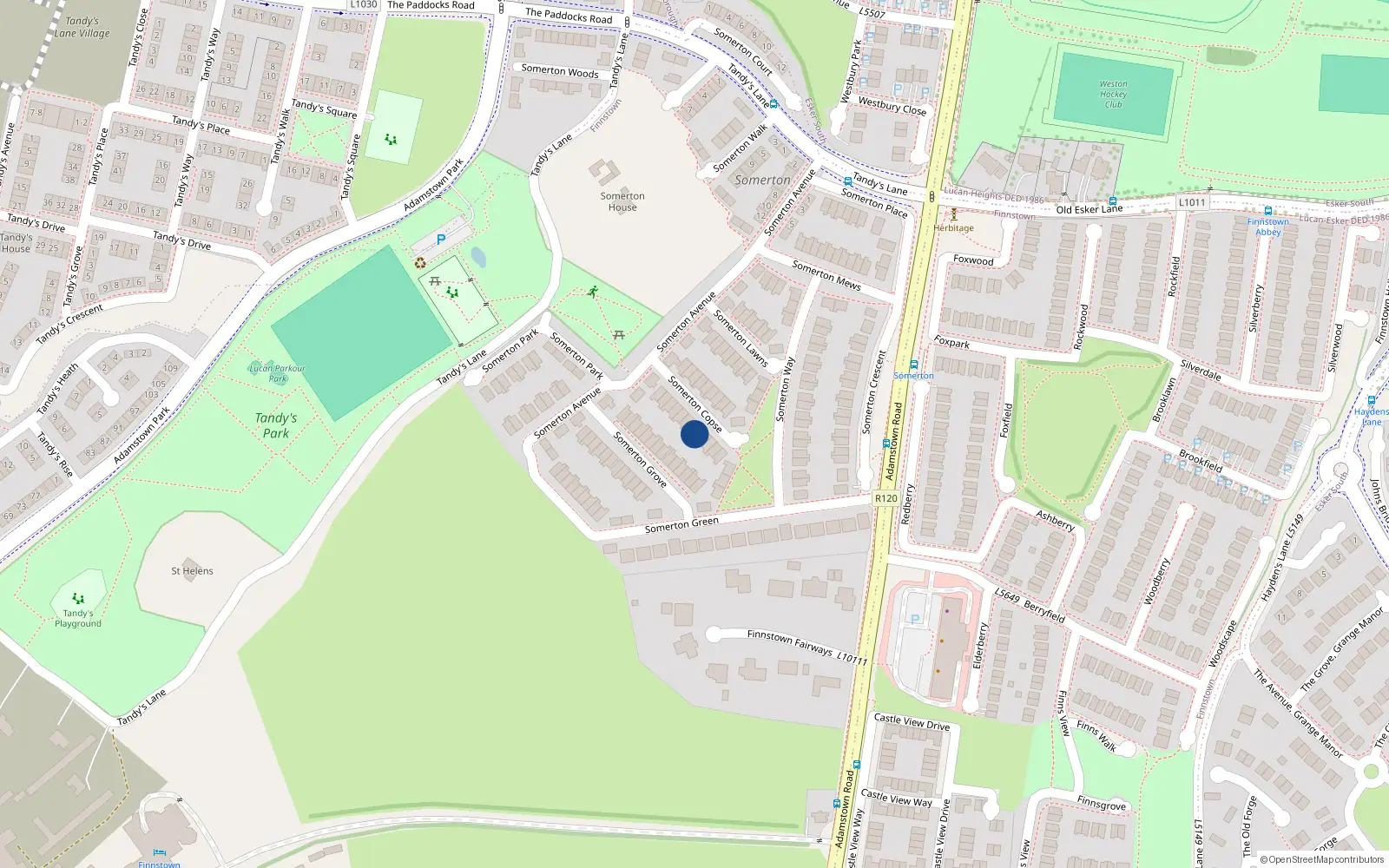 Overhead map showing the location of 16 Somerton Copse, Lucan