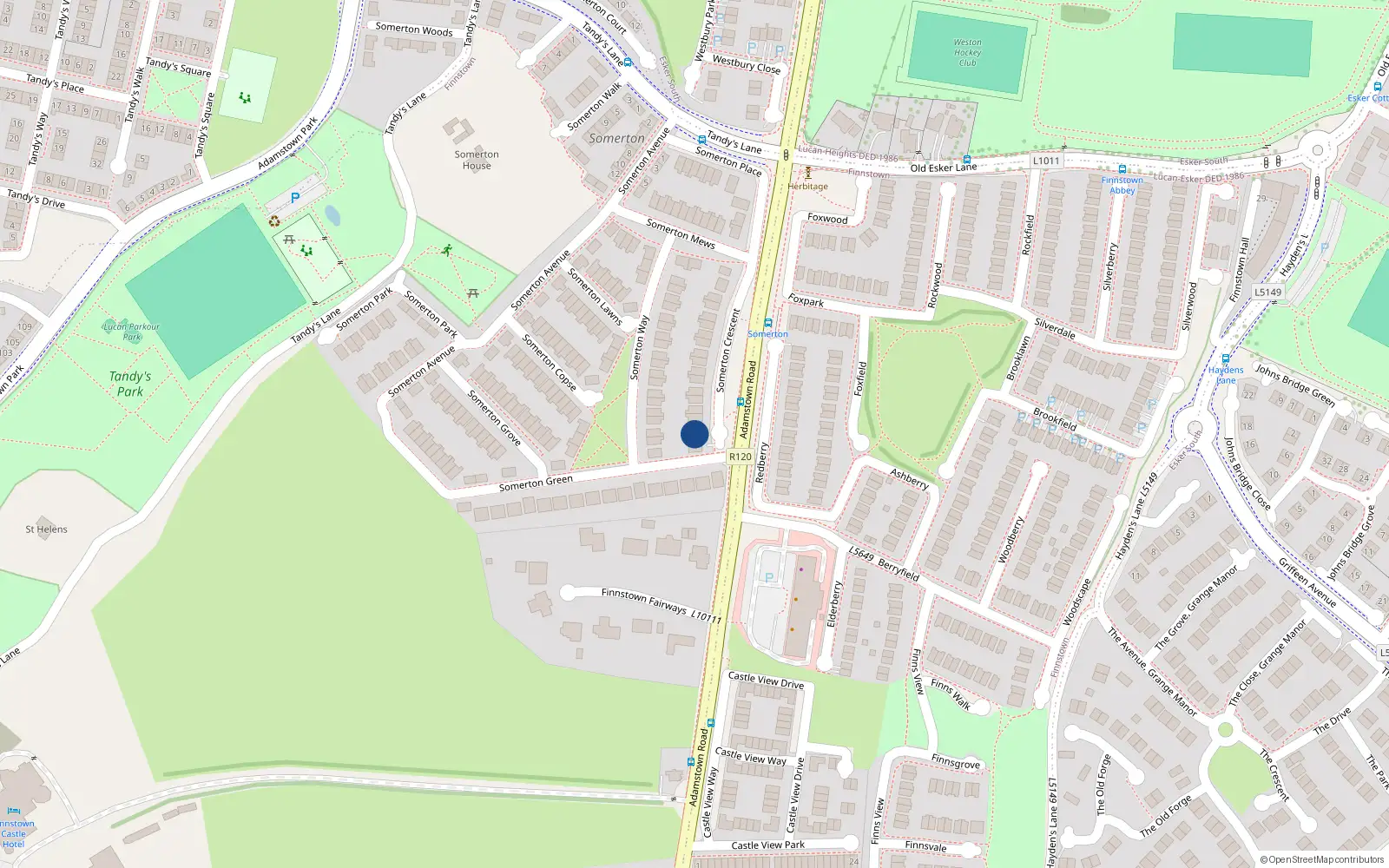 Overhead map showing the location of 16 Somerton Crescent, Lucan